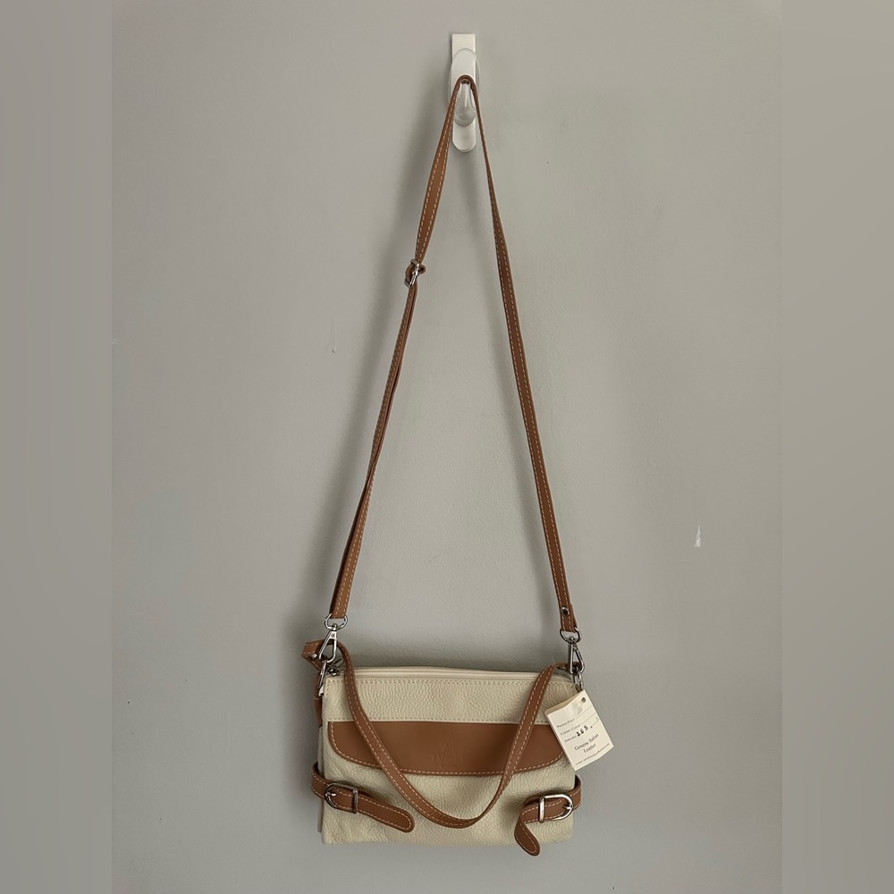 I MEDICI Firenze Genuine Leather Made Italy Crossbody Shoulder Bag Cream Small